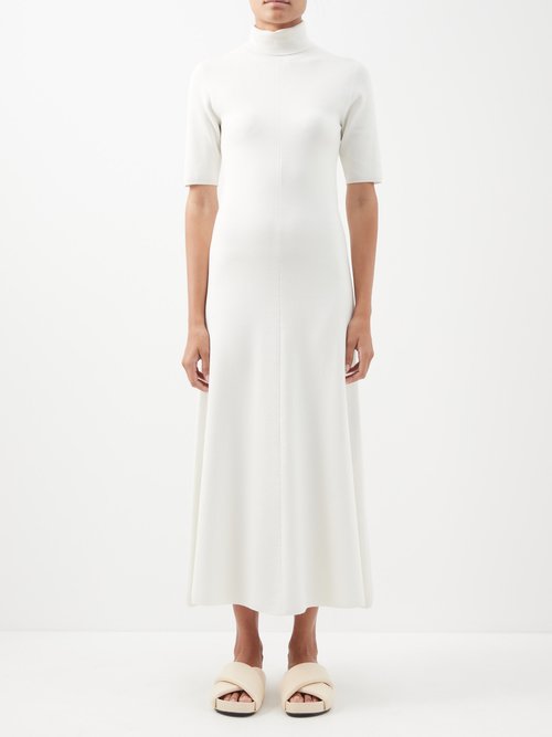 Joseph - High-neck Panelled Canvas Dress - Womens - Ivory