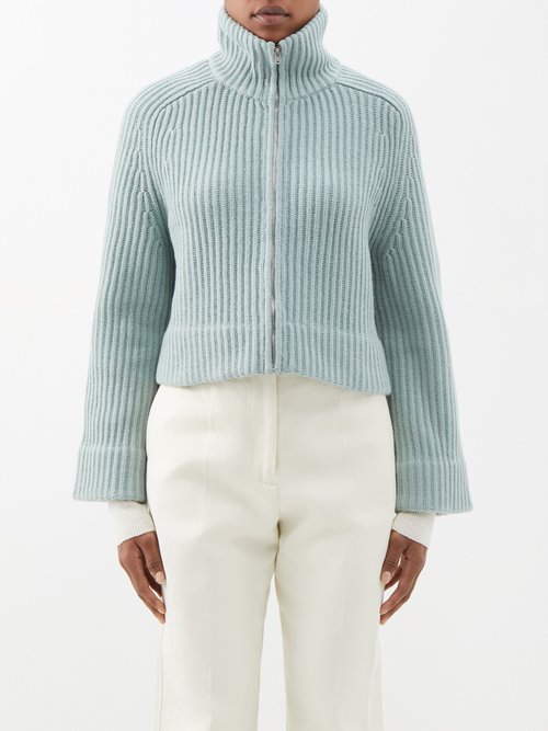 Joseph - High-neck Zipped Ribbed-wool Sweater - Womens - Light Green