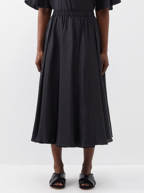 Joseph - Smithfield Pleated Silk-habotai Midi Skirt - Womens - Black