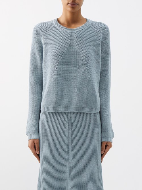 Joseph - Ribbed Cotton Sweater - Womens - Light Blue