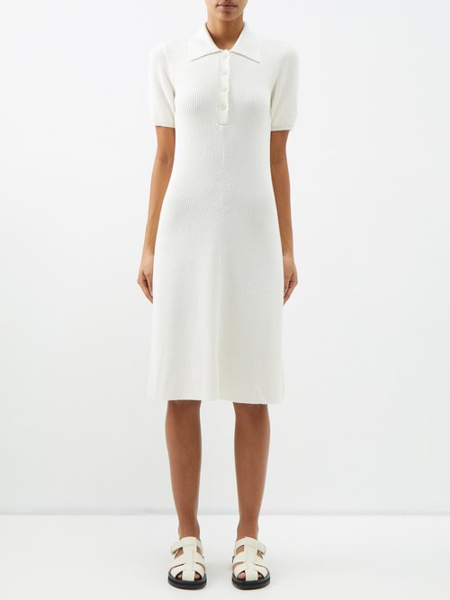 Joseph - Ribbed Cotton Polo Midi Dress - Womens - Ivory