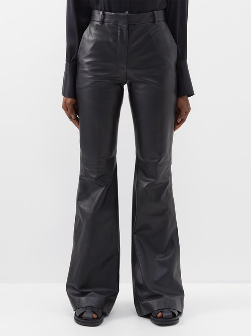 Joseph - Osier Leather Wide-leg Trousers - Womens - Black