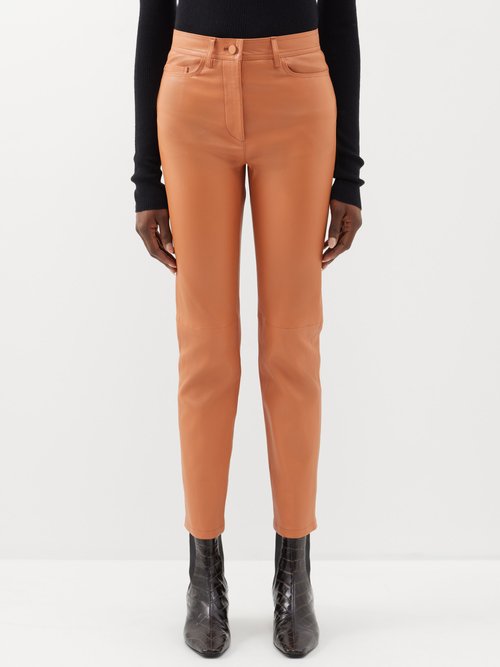 Joseph - Teddy Cropped Leather Trousers - Womens - Orange