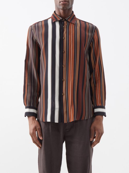 Etro - Striped Silk-crepe Shirt - Mens - Brown Multi