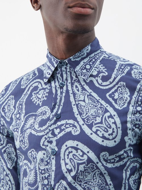 Etro men's shirt in cotton with paisley pattern Blue