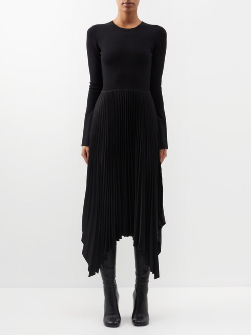 Joseph - Deron Pleated Knitted Midi Dress - Womens - Black