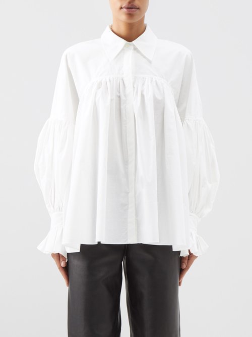 Khaite - Collie Balloon-sleeve Washed Cotton-poplin Shirt - Womens - White