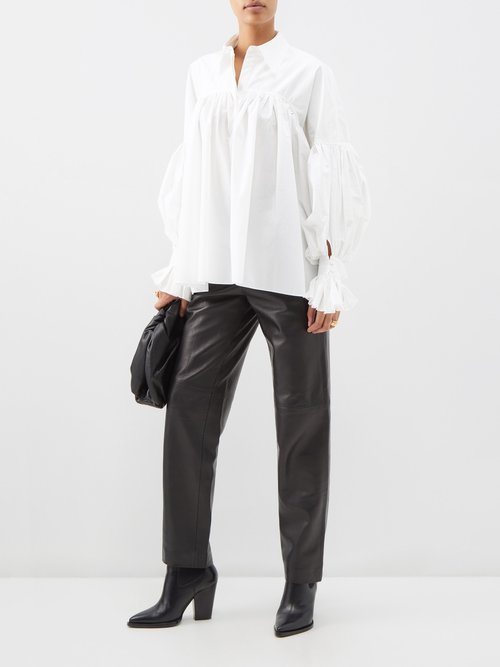 Khaite Collie Balloon-sleeve Washed Cotton-poplin Shirt