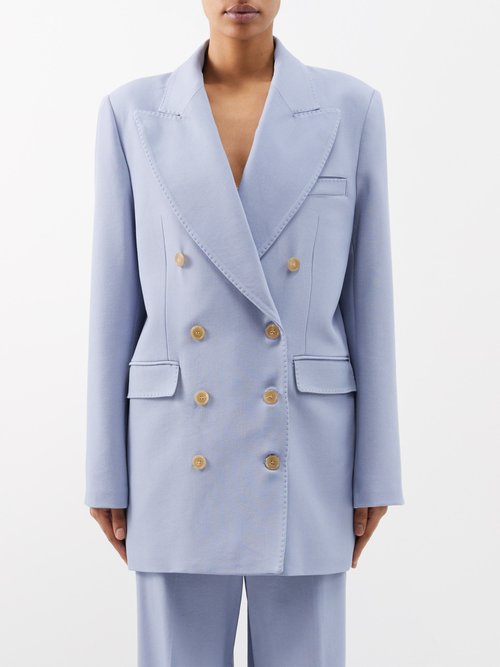 Khaite - Balton Double-breasted Wool-blend Jacket - Womens - Light Blue