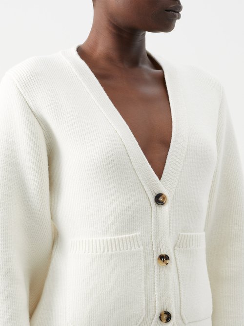 Shop Khaite Scarlet V-neck Cashmere-blend Cardigan In Off White