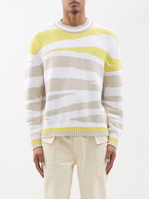 Missoni - Stripe-intarsia Cotton-blend Sweater - Mens - Yellow Multi