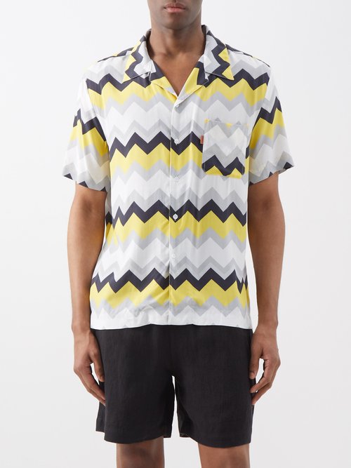 Missoni Zigzag-print Cuban Collar Shirt In Fantasia | ModeSens