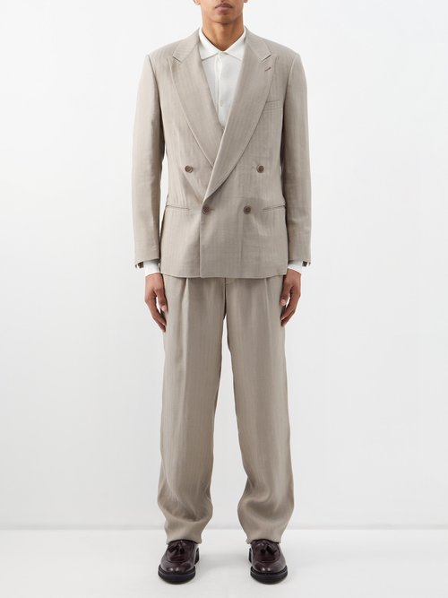 giorgio armani - double-breasted herringbone suit mens beige