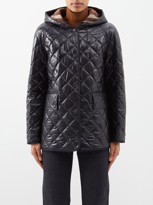 Burberry Diamond-quilted Lacquered Hooded Jacket