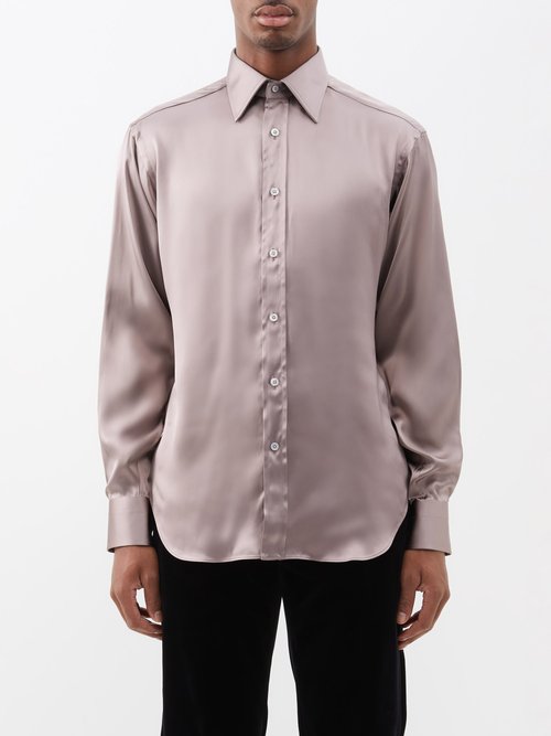 Tom Ford - Satin Shirt - Mens - Light Brown