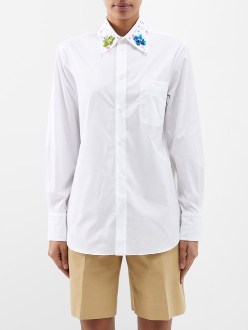Marni - Embellished-collar Cotton-poplin Shirt - Womens - White