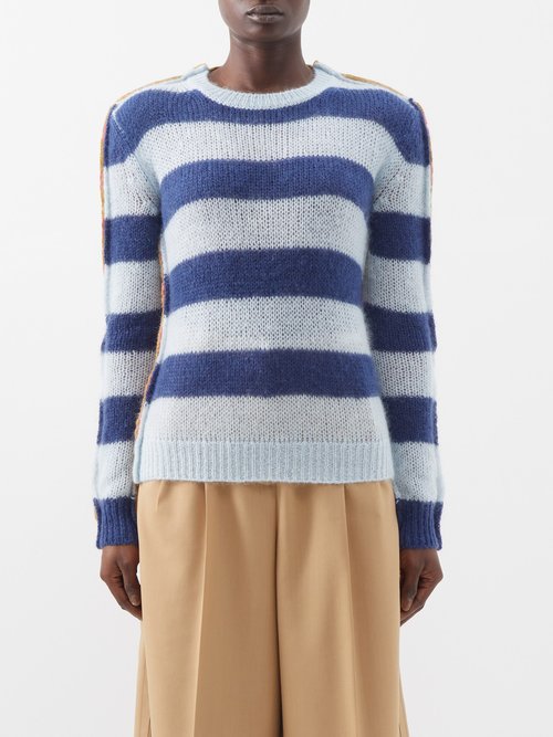 Marni - Striped Combo-knit Wool-blend Sweater - Womens - Blue Multi