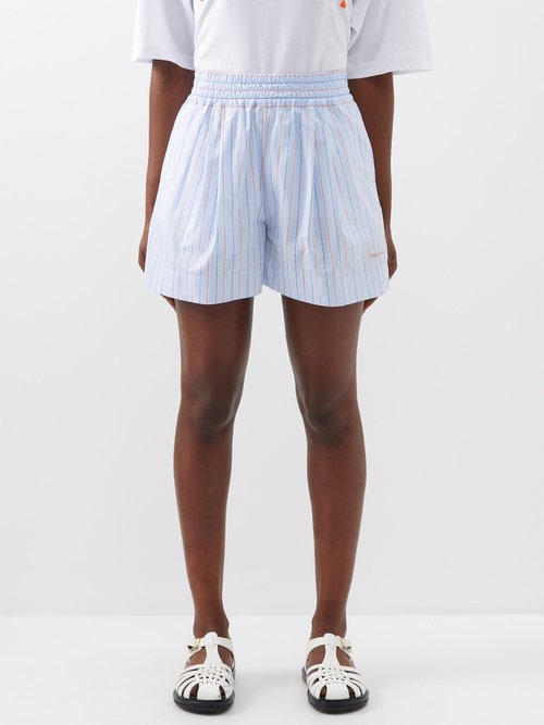 Marni - Pinstripe Cotton-poplin Shorts - Womens - Blue Stripe