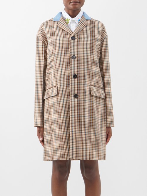 Marni - Single-breasted Checked Wool Coat - Womens - Brown Multi
