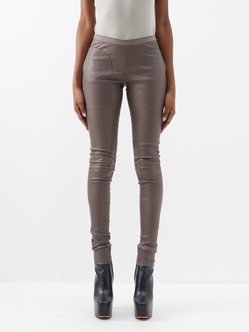 Rick Owens - High-rise Panelled-leather Leggings - Womens - Mid Beige
