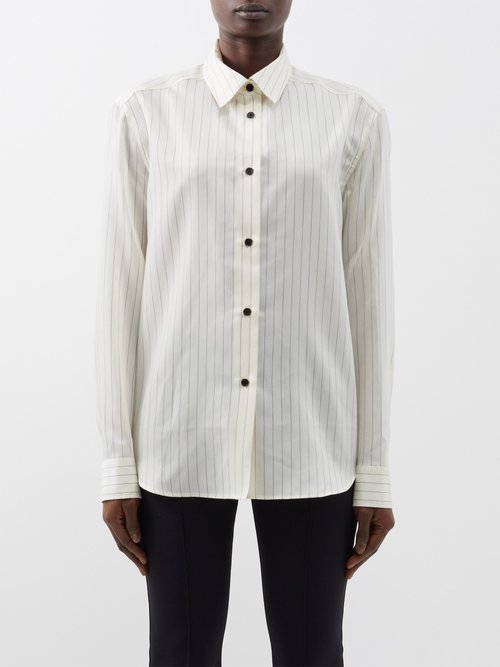 Khaite - Argo Pinstriped Wool-blend Shirt - Womens - Ivory