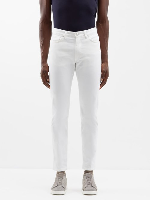Zegna - Leather-patch Tapered-leg Jeans - Mens - White
