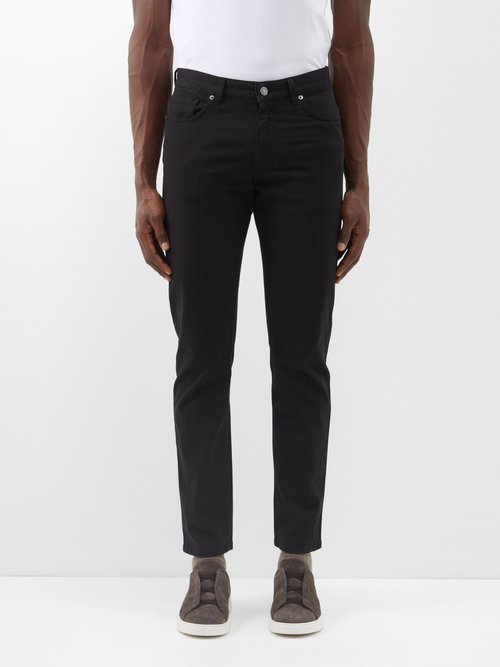 Zegna - Leather-patch Tapered-leg Jeans - Mens - Black