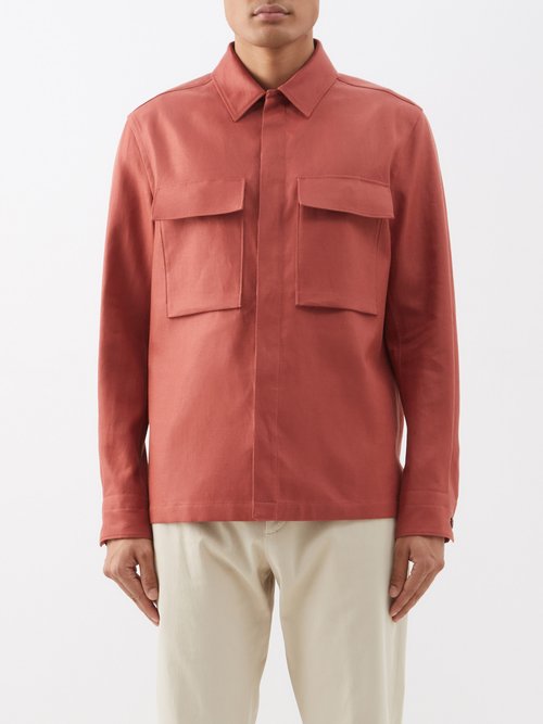 Zegna - Patch-pocket Linen Overshirt - Mens - Red