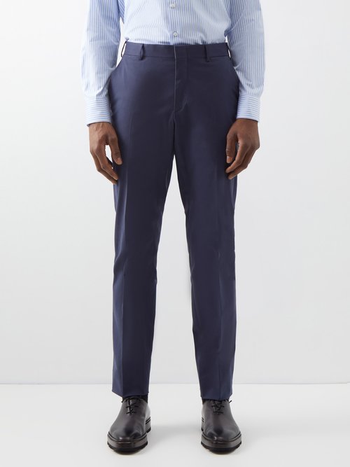 Brioni - Pienza Cotton-blend Gabardine Trousers - Mens - Navy