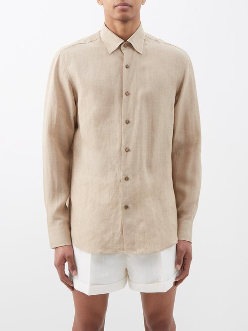 Brioni - Point-collar Linen Shirt - Mens - Beige