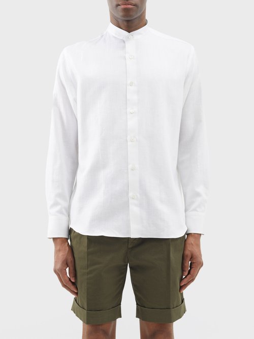 Brioni Stand-collar Linen-blend Shirt