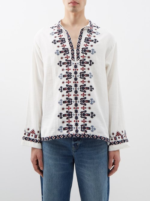 Isabel Marant - Cikariah Embroidered Cotton-gauze Shirt - Mens - White Multi