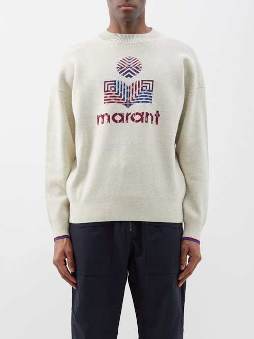 Isabel Marant - Larrison Logo-jacquard Jersey Sweatshirt - Mens - Grey Multi