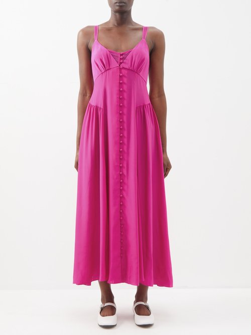 La Ligne Paulina Buttoned Silk-charmeuse Dress