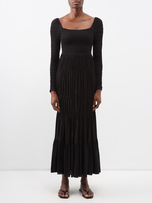 La Ligne - Mary Alice Gathered Midi Dress - Womens - Black