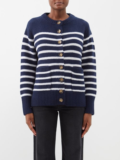La Ligne - Marin Striped Wool-blend Cardigan - Womens - Navy Cream