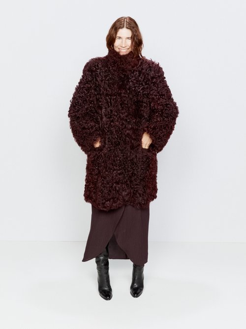 Raey - Stand-collar Curly Shearling Coat - Womens - Maroon