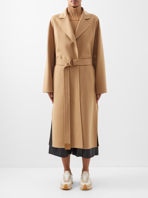 Loewe - Wrap-front Belted Wool-blend Coat - Womens - Camel