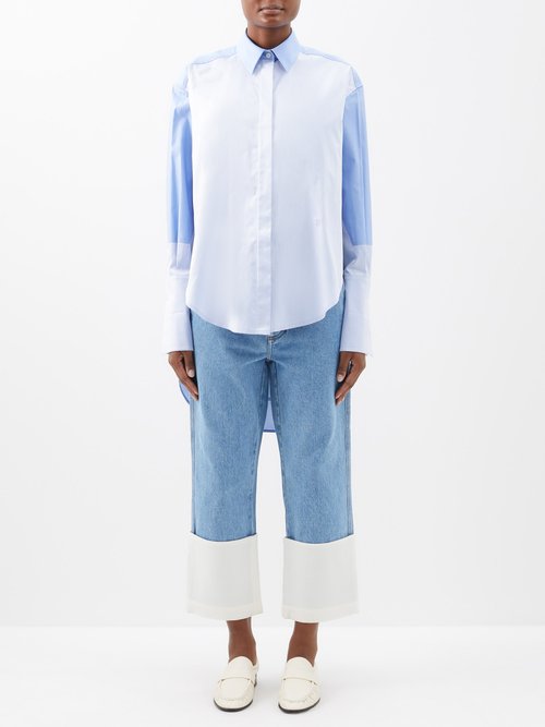 Loewe - Stepped-hem Cotton-blend Shirt - Womens - Blue