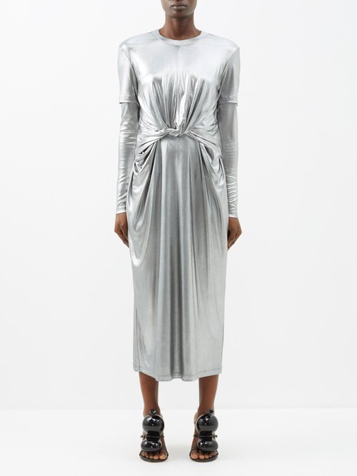 Loewe Twisted-waist Satin Dress In Silver