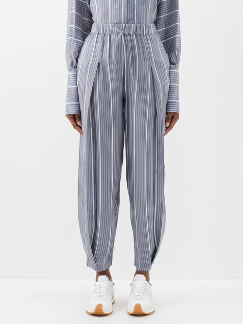Loewe - Pleated Striped Silk Trousers - Womens - Grey