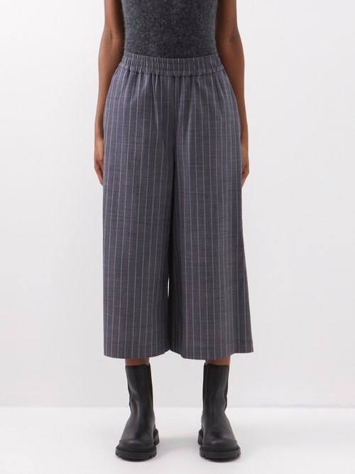 Loewe - Cropped Pinstriped Wool-blend Trousers - Womens - Grey