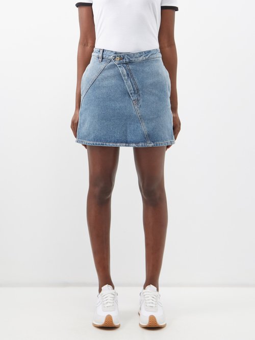 Loewe - Asymmetric-front Denim Mini Skirt - Womens - Denim