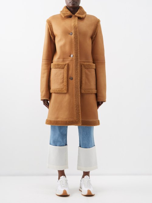 Loewe - Shearling-trimmed Leather Coat - Womens - Camel
