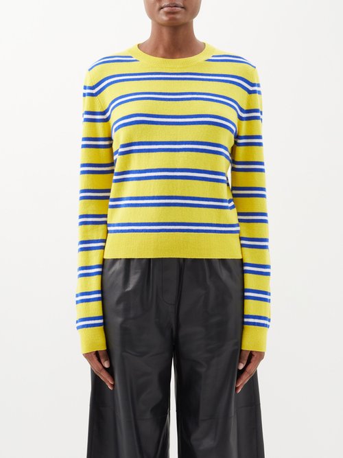 Loewe - Striped Crewneck Wool-blend Sweater - Womens - Yellow Blue