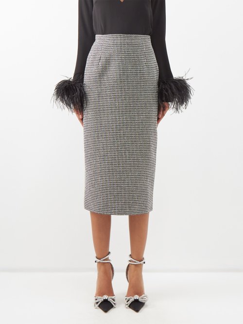 Alessandra Rich Sequined Tweed Pencil Skirt In Black And White