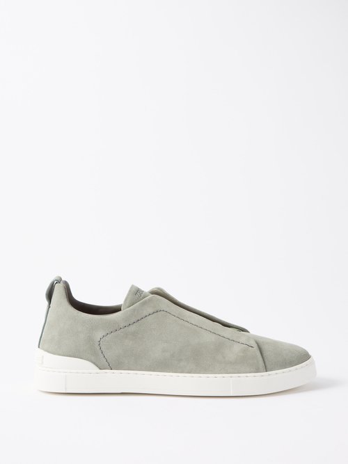 Zegna - Triple Stitch Suede Trainers - Mens - Light Green