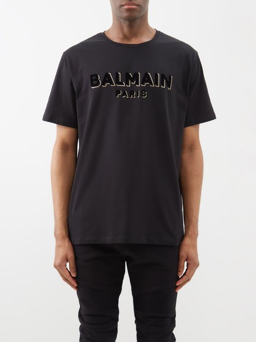 Balmain - Flocked-logo Cotton-jersey T-shirt - Mens - 01bk