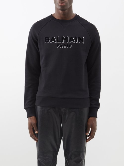 Balmain - Flocked-logo Cotton-jersey Sweatshirt - Mens - Black Silver