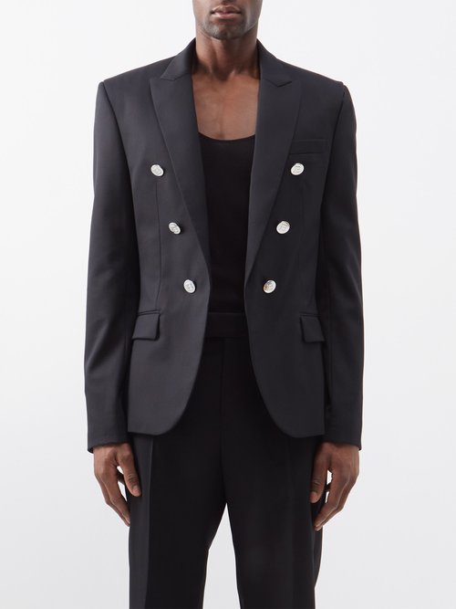 Balmain Double-breasted Wool-twill Jacket In Black